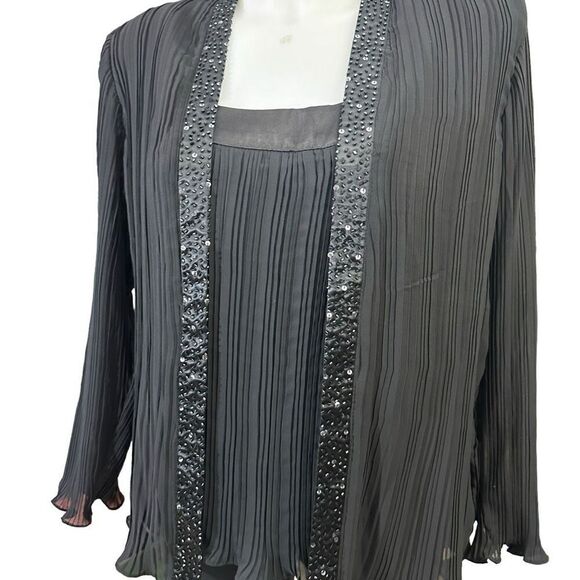 Scarlett Nite Woman 2 Piece Beaded & Pleated Cardigan & Tank Set sz 14 W - Picture 3 of 13